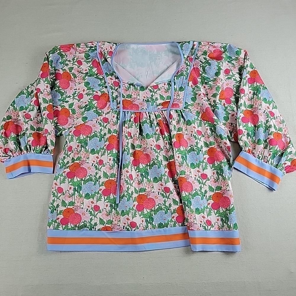 Womens Floral Boho Peasant Blouse Top 3XL Cotton Blend USA MadeWomen's boho